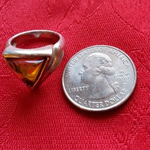 Triangle Amber stone ring set in silver size 6
